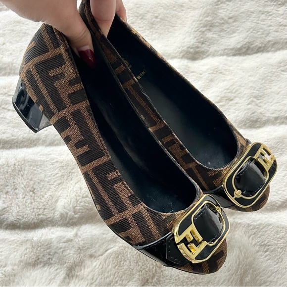Fendi Shoes - Fendi Zucca Print Buckle Heeled Ballet Flats Size 36